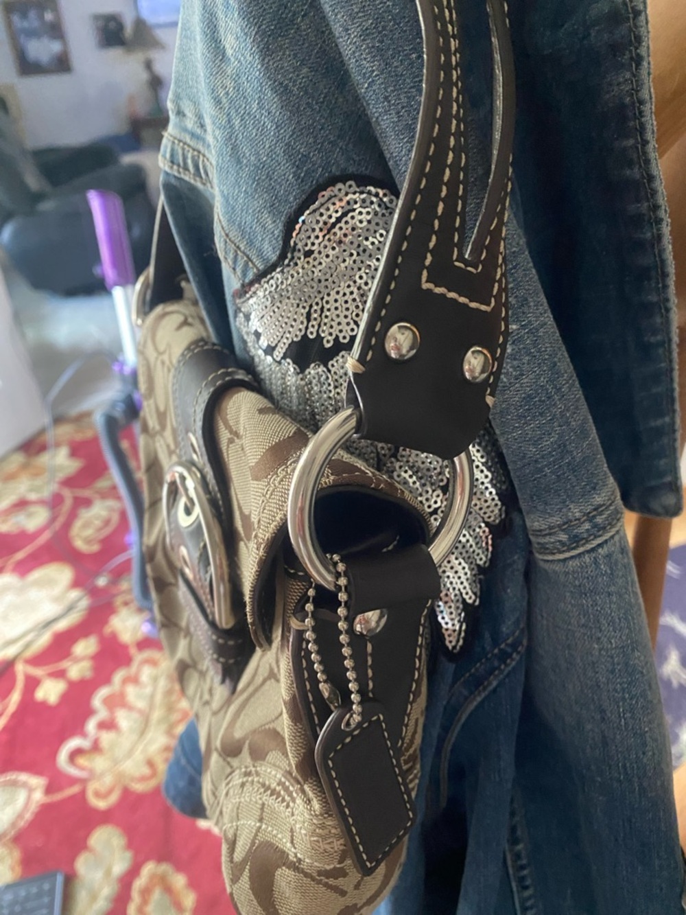 Coach signature canvas, shoulder, bag, brown, and tan Y2K style/vintage - Picture 6 of 8